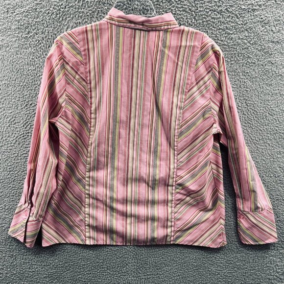 Studio Works Womens Top Extra Large‎ Pink Striped Long Sleeve Shirt No Iron - Picture 2 of 9